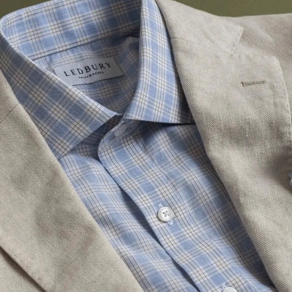 Ledbury Checkered Men’s Button Down Dress Shirt Blue White Size 16 NWOT - Picture 8 of 9